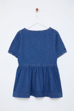 Trendyolmilla Mavi Dikis Detayl? Volanl? Denim Bluz TWOSS25BZ00001