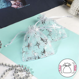 Цена за 100 шт. Мешочек подарочный «Звёздное сияние», 10×12 см, белый с серебром