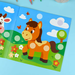 Книжка-картинка с наклейками для детей. Серия "Цветные кружочки" арт. 72690 ДОМАШНИЕ ЖИВОТНЫЕ /215х215 мм, 4 л., блок - бумага мелованная 150 г/м?, полноцветная печать, обл - мелованная бумага 150 г/м?, мягкий переплёт (2 скобы),