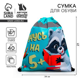 Мешок для обуви «Учусь на 5!» (со светоотражающим элементом) 41×34 см