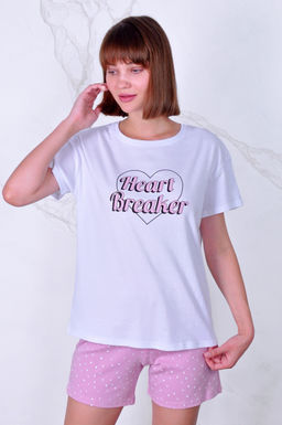 Арт. 9133 Пижама с шортами 42-50 (5 шт) Цвет:верх- белый, низ- пудра