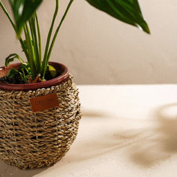 Кашпо SL Home ручного плетения, круглое, солома, 15.5×15.5×12.5 см