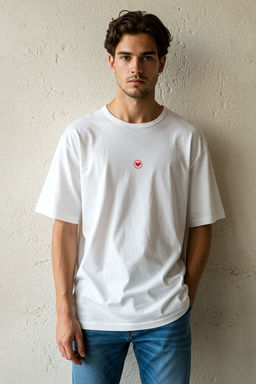 TRENDYOL MAN Beyaz Un?sex Oversize/Genis Kesim Kalp Nak?sl? T-Shirt TMNSS24TS00070