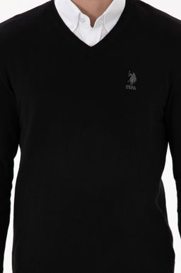 Erkek Slim Fit V Yaka Siyah Basic Kazak - U.s. polo assn фото 6