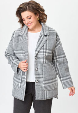 Пальто БелЭльСтиль 841 клетка серая  фото 21