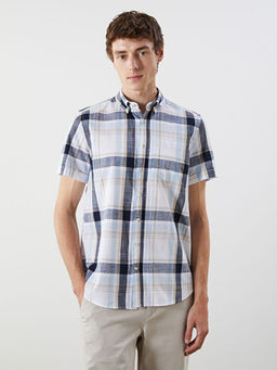 Regular Fit K?sa Kollu Ekose Poplin Erkek G?mlek