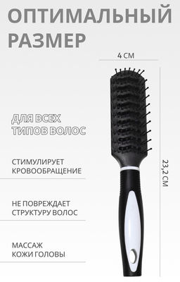 Расчёска массажная, 4×23.2(±1) см, чёрная, белая