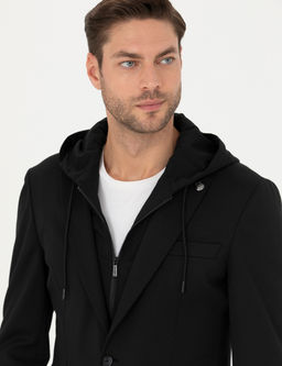Siyah Slim Fit Kap__onlu Ceket