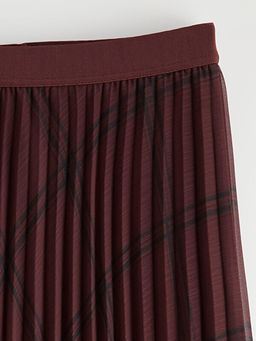 Beli Lastikli Ekose Desenli Pileli Etek