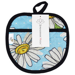 Прихватка с запахом 19х19см Душистая ромашка, вид 4, форма Яблоко, рогожка 171г/м2, хлопок 100%, наполнитель - ватин 280г/м2, на пластмассовом подвесе, Домашняя мода (Россия)