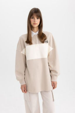 Regular Fit Gomlek Yaka Bask?l? Sweatshirt Tunik