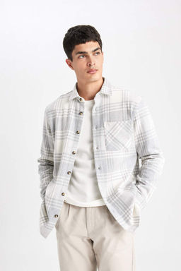 Хлопковая рубашка в клетку с длинными рукавами и воротником-поло обычного кроя - Defacto фото 4