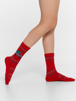 Цена за 5 пар! Носки женские высокие с узором в виде машинки