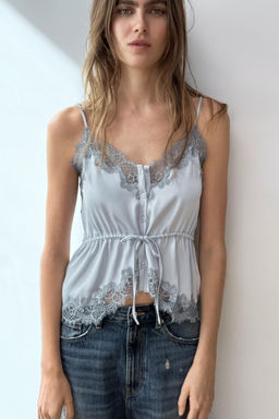 SATIN TOP WITH LACE TRIM - Zara фото 10