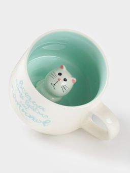 Кружка Доляна «Котик», 360 мл, керамика, белая, бирюзовая