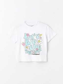 Bisiklet Yaka Bask?l? K?sa Kollu K?z ?ocuk Ti??rt