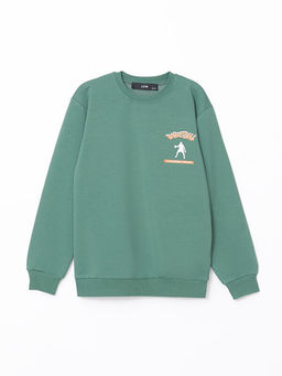 Bisiklet Yaka Bask?l? Erkek ?ocuk Sweatshirt