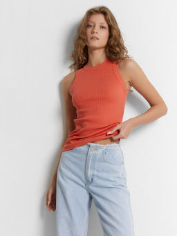 Топ женский оранжевый в рубчик - Mark formelle фото 6