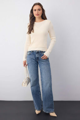 Wardrobe Essentials Ekru Ic ice Gorunumlu Triko Bluz-Kazak | TWOAW26KZ00022 - Trendyolmilla фото 2