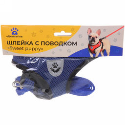 Цена за 2 шт. Шлейка с поводком 118см "Sweet puppy" размер L, цвет голубой