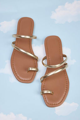 Trendyolmilla Shoes Metalik Alt?n Ince Bantl? Kad?n S?k Terlik TAKSS25TE00045