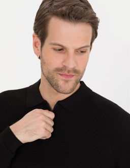 Siyah Slim Fit Fermuarl_ Polo Yaka Triko Kazak - Pierre cardin фото 2