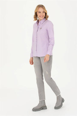 Женская сиреневая базовая рубашка с длинным рукавом - U.s. polo assn фото 11