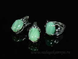 Кольцо Серьги с агатом тонированным, цв. зеленый размер 19