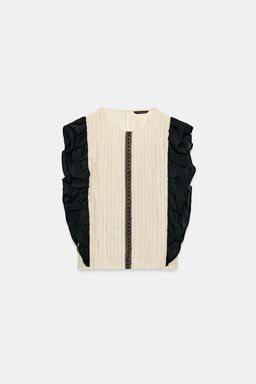 BLUSA RAYAS VOLANTES / Negro / Crudo - Zara фото 6