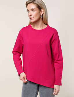 Джемпер Vilatte из футера асимметричный viva magenta  фото 8