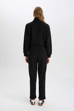 Базовые прямые черные брюки с эластичной резинкой на талии стандартной посадки, длинные черные брюки со складками и карманами на шнуровке - Defacto фото 6