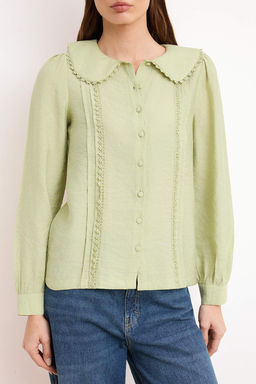 Mint Dantel Detayl? Bebe Yaka Regular Normal Kal?p Dokuma Gomlek TWOSS21GO0035