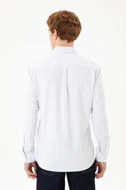 Мужская белая рубашка в синюю полоску - U.s. polo assn фото 12