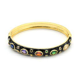 Браслет круглый с эмалью и цирконами цв.черный, 16,5см