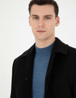 Siyah Y_n Kar___ml_ Slim Fit Ka_e Kaban