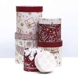 Набор шляпных коробок 5 в 1 Новогодний подарок, 23 х 23 х 23 - 15 х 15 х 15 см - UPAK LAND фото 2