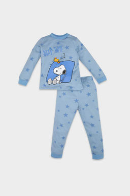 Пижамный комплект для маленьких мальчиков Snoopy: верх из чесаного хлопка с длинными рукавами и эластичным поясом, длинный низ
