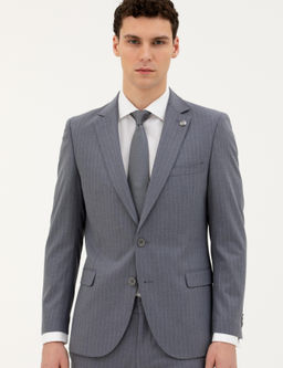 Koyu Mavi Ex. Slim Fit _izgili Tak_m Elbise