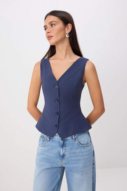Indigo Fitted V Yaka Modal Yelek TWOSS26YE00052