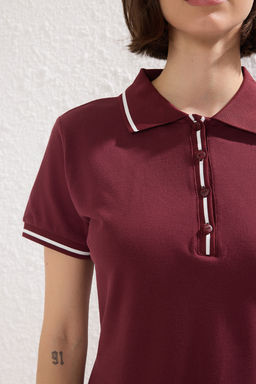 TRENDYOLMILLA Bordo Renk Bloklu Polo Yaka Skater/Belden Ac?lan Mini Orme Elbise TWOSS25EL00376 фото 3