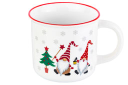 Кружка 400 мл 13*9,5*8,8 см "Гномики с елкой" с красной каймой NEW BONE CHINA