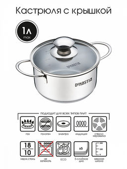 Кастрюля с крышкой 1л серебристый нержавеющая сталь