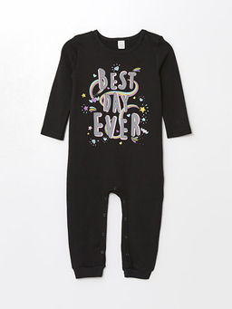 Bisiklet Yaka Uzun Kollu Bask?l? K?z Bebek Tulum