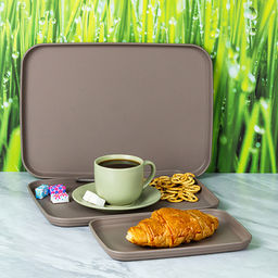 Поднос пластмассовый, набор 3шт: 24х17х2см, 30,5х22х2см, 35х25х2см, французский серый (Россия)