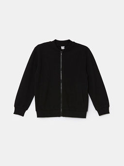 Kolej Yaka Basic Uzun Kollu Erkek ?ocuk Fermuarl? Sweatshirt
