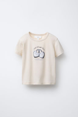 RIBBED T-SHIRT WITH HEARTS AND SLOGAN