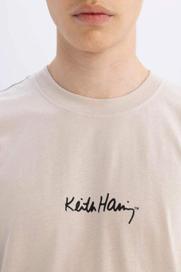 Футболка с короткими рукавами и круглым вырезом Keith Haring Comfort Fit - Defacto фото 6