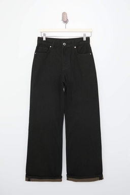 Siyah DOKUMLU Yuksek Bel 100% Pamuk Wide Leg Jeans TWOSS26JE00083