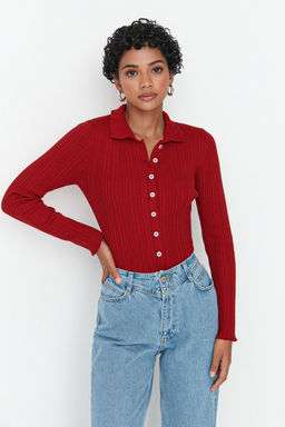 TRENDYOLMILLA Kahverengi Fitilli Polo Yaka Triko H?rka TWOAW20HI0070