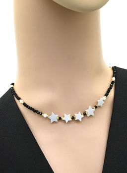 Чокер из циркона с перламутром "Звезда" цв.черный, 41см